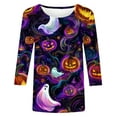 thumbnail image 4 of Hvot&aat Halloween Shirts for Women Crew Neck 3/4 Sleeve Slim Fit Tops Pumpkin/Bat/Spiderweb/Ghost Pullover, 4 of 4