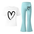 thumbnail image 4 of Girls 2 Piece Outfits Short Sleeve Heart T-Shirt Top and Flared Pants Sets Spring Clothes Outfits for Girls 7-8 Years, 4 of 5