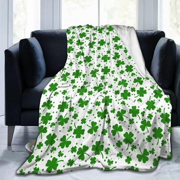 Super Soft Cozy Flannel Fleece Blanket for All Seasons St Patrick S Day Clover Lightweight Throw Blanket for Bed/Couch/Sofa/Camping- Green Lucky Shamrocks Irish Clover 50"X40"