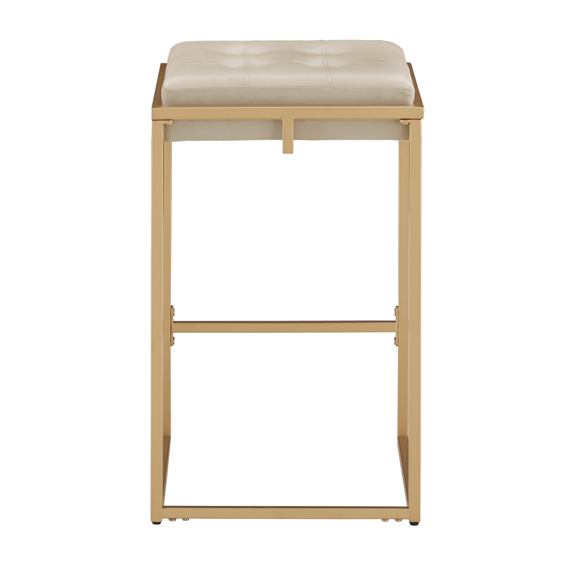 Weston Home Oddie Gold Finish Velvet Button Tufted Counter Stools, Beige (Set of 2)