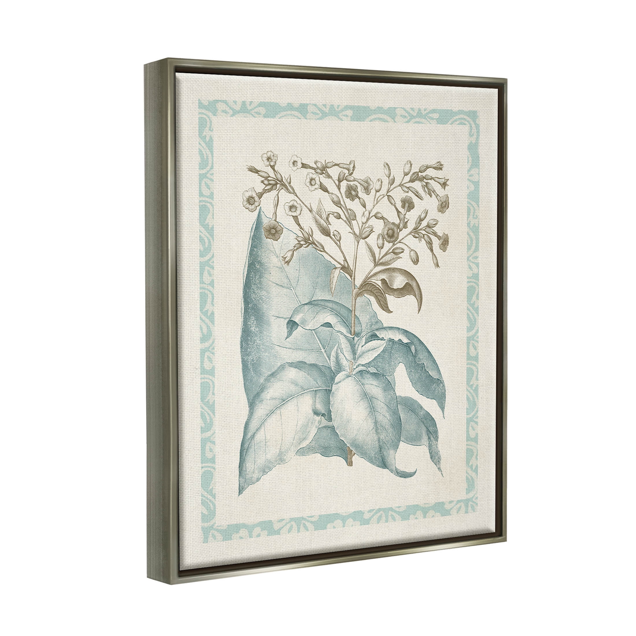 Stupell Industries Traditional Flower Leaf Border Graphic Art Luster Gray Floating Framed Canvas Print Wall Art, Design by Vision Studio