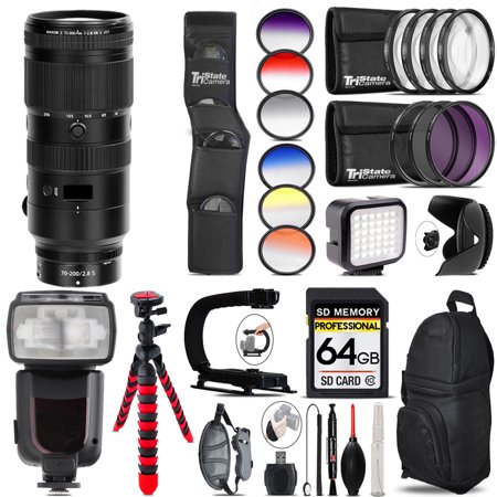 Nikon NIKKOR Z 70-200mm f/2.8 VR S Lens + Pro Flash + LED Light - 64GB Accessory Bundle