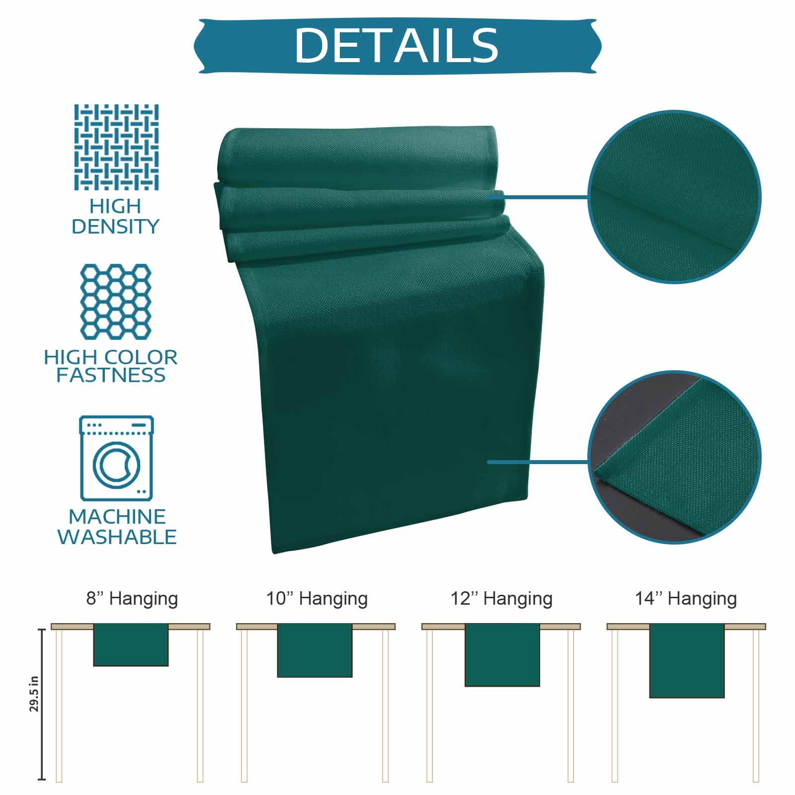 Dark Green Cotton Linen Table Runner for Dining Kitchen, Modern Pure Dark Green Wedding Outdoor Party Tablerunners Decoration, Dresser Scarf Coffee Tablecloth Runners 13x70 Inches