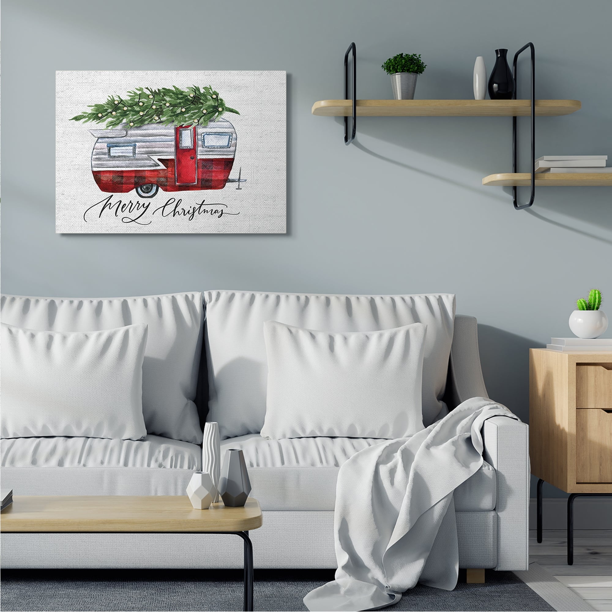 Stupell Industries Rustic Winter Camper Merry Christmas Phrase Holiday Painting Gallery Wrapped Canvas Art Print Wall Art, 16 x 20