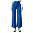 thumbnail image 2 of Cute Pants for Women Women's Wide Leg Work Pants, Asymmetric Waist Button High Waist Elegant Trousers, Relaxed Fitting Bottoms for Streetwear Blue XL, 2 of 6