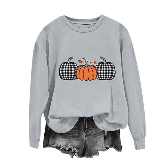 HOMBOM Womens Gray Sweatshirt Pullover Lightweight Crew Neck Solf Long Sleeve Tops for Women Graphic