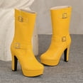 thumbnail image 5 of Yellow Fashionable Mid Calf Boots For Women With Solid Color And Belt Buckle Platform Heel For Winter Style, 5 of 9