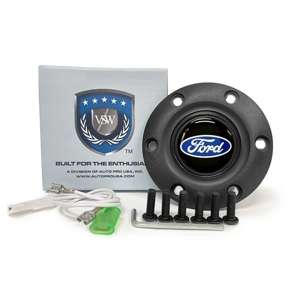 VSW 6-Bolt Black Horn Button, Ford Blue Oval Emblem STE1001BLK