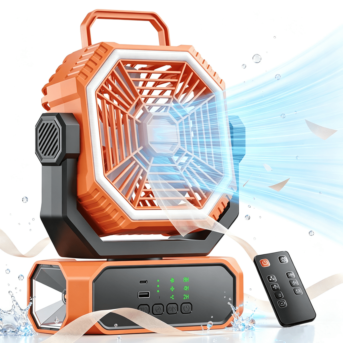 Camping Fan - 20000mAh Battery Powered Fan Battery Operated Rechargeable Portable Outdoor Tent Fans with Remote Control，Timer