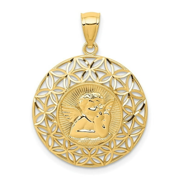 Auriga Fine Jewelry 14K Yellow Gold Polished Angel D/C Medal Pendant for Women
