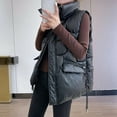 thumbnail image 6 of IROINNID Women's Sleeveless Puffer Coat Stand Collar Short Cover-up Pocket Vest Winter Turn Down Collar Zipper Solid Outerwear, Black, 6 of 7