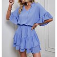 thumbnail image 3 of Vestido con volantes para mujer, adorno con volantes, Color puro, cuello en V, corbata, vestido corto elegante de moda para primavera y verano, 3 of 8
