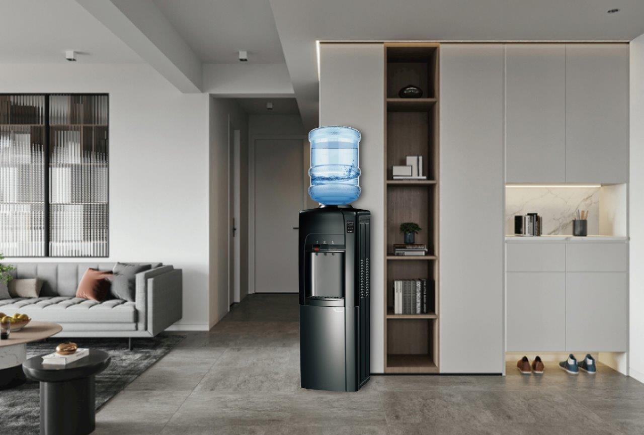 Frigidaire Gallery 3-in-1 Top Load Hot & Cold Water Dispenser with Built-in Refrigerator, Black