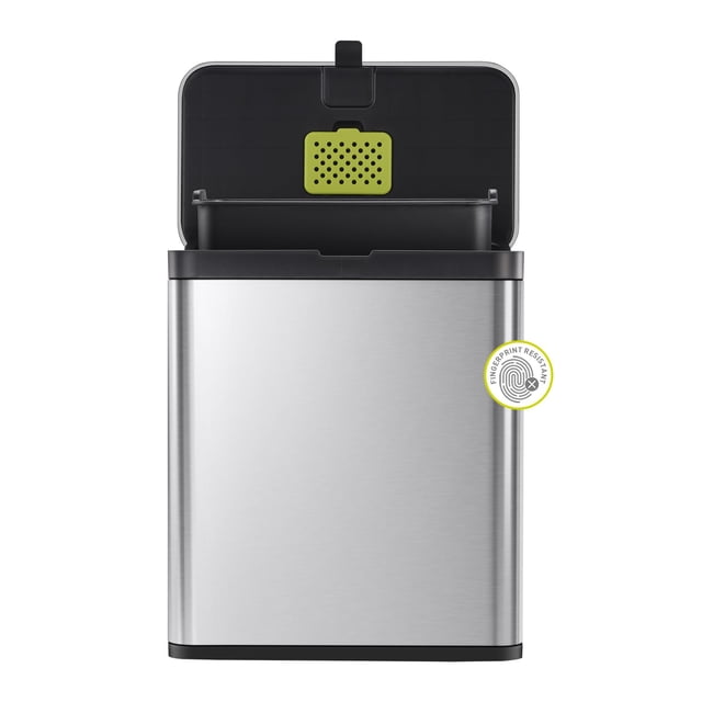 EKO Contenedor de compost de cocina, 7 L / 1,85 gal de acero inoxidable con cubo interior extraíble y compartimento desodorante, contenedor de compost de encimera 2 en 1 con tapa, carrito para residuo