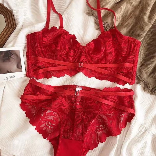 Conjunto de sujetador de encaje ultrafino, transpirable y sexy para mujer, push-up, cómodo, de pecho grande y pequeño