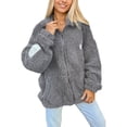 thumbnail image 1 of Chaqueta Informal de Gran Tamaño para Mujer, Abrigo de Felpa con Solapa, Cremallera y Bolsillos, para Otoño e Invierno. Gris XL, 1 of 5