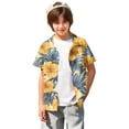 thumbnail image 3 of Abcomgle Boys Hawaiian Shirt 5/6 Button Down Short Sleeve Hawaii Shirts for Boys Cartoon Floral Print Vacation Boys Shirts,Ginger,10-11Years, 3 of 5
