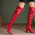 thumbnail image 5 of Bnwani Womens Boots Winter Fashion Pointed Zipper High-Heel Thick Chunky High Casual Solid Leather Boot Red Size 6, 5 of 7