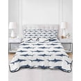 thumbnail image 2 of Full Size Quilt Bedding Set, Blue Coastal Shark Reversible Summer Quilt 3 Pieces, Ocean Sea Nautical Lightweight Bedspreads Coverlets with 2 Pillow Shams for All Seasons, 2 of 5