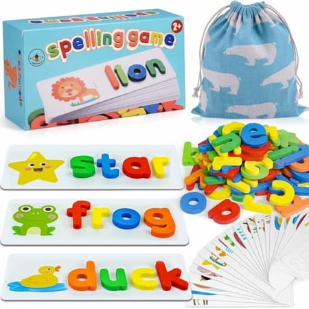 Alphabet ABC Learning Educational Toys for 2 3 4 5 Years Old Boys Girls Wooden Puzzle Flash Cards Preschool Activity Letter Matching Games for Kids Toddlers