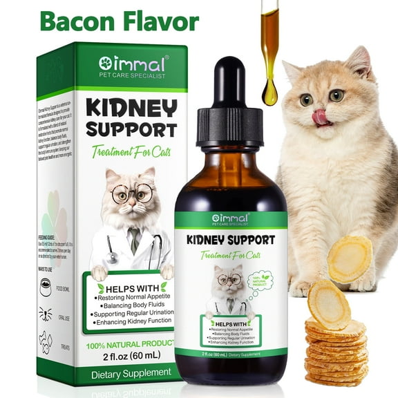 Oimmal Kidney Support for Cats - Bacon Flavor - Supports Healthy Kidney Function in Cats, Supports Regular Urination for Cats 2 oz (60 ml)