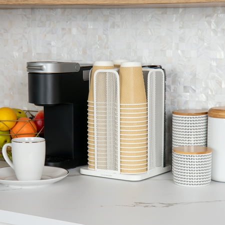 Mind Reader - 4-Compartment Carousel Cup and Lid Organizer - White Metal Mesh