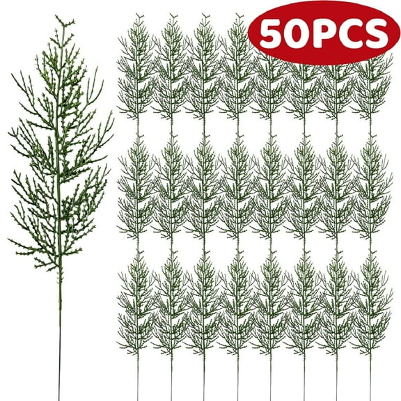 Christmas Picks Floral Picks Christmas Artificial Greenery Picks Pine Branches Garland Crafts Home Decoration 13.7in 50Pcs