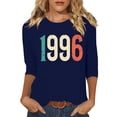 thumbnail image 2 of HOMBOM Summer Tops for Women Graphic T-Shirts 3/4 Sleeve Crew Neck Retro 1996 Print Basic Blue Womens Graphic Tees, 2 of 4