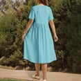 thumbnail image 5 of Summer Dresses for Women 2025, Women's Vacation Casual Party Daily Folded Round Neck Solid Short Sleeve Dresses With Pocket(Light Blue,S), 5 of 9
