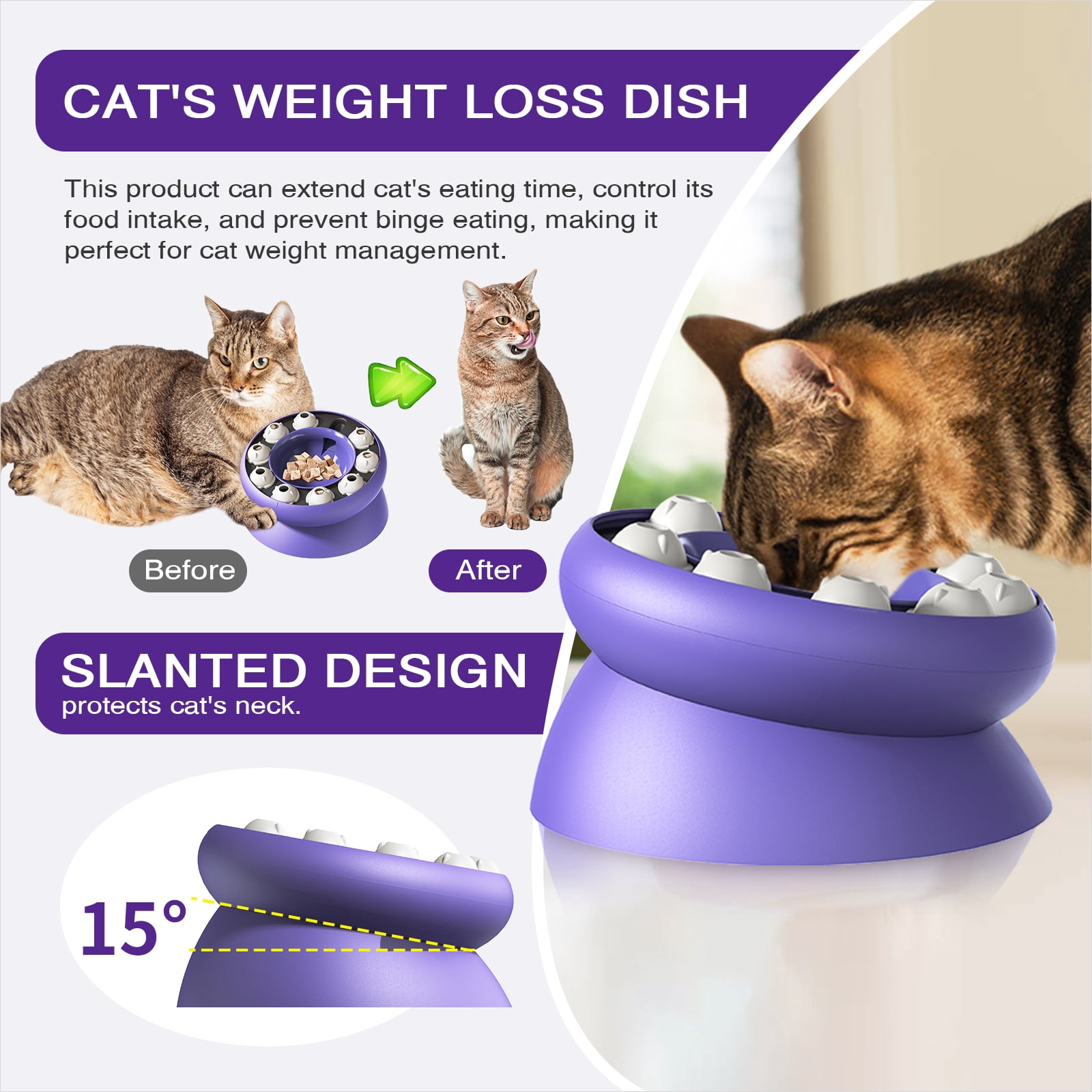 KADTC Cat Weight Loss Bowl for Indoor Cats Slow Feeder Kitten Puzzle Toys Treat Dispensing Food Dispenser Kitty Enrichment Game