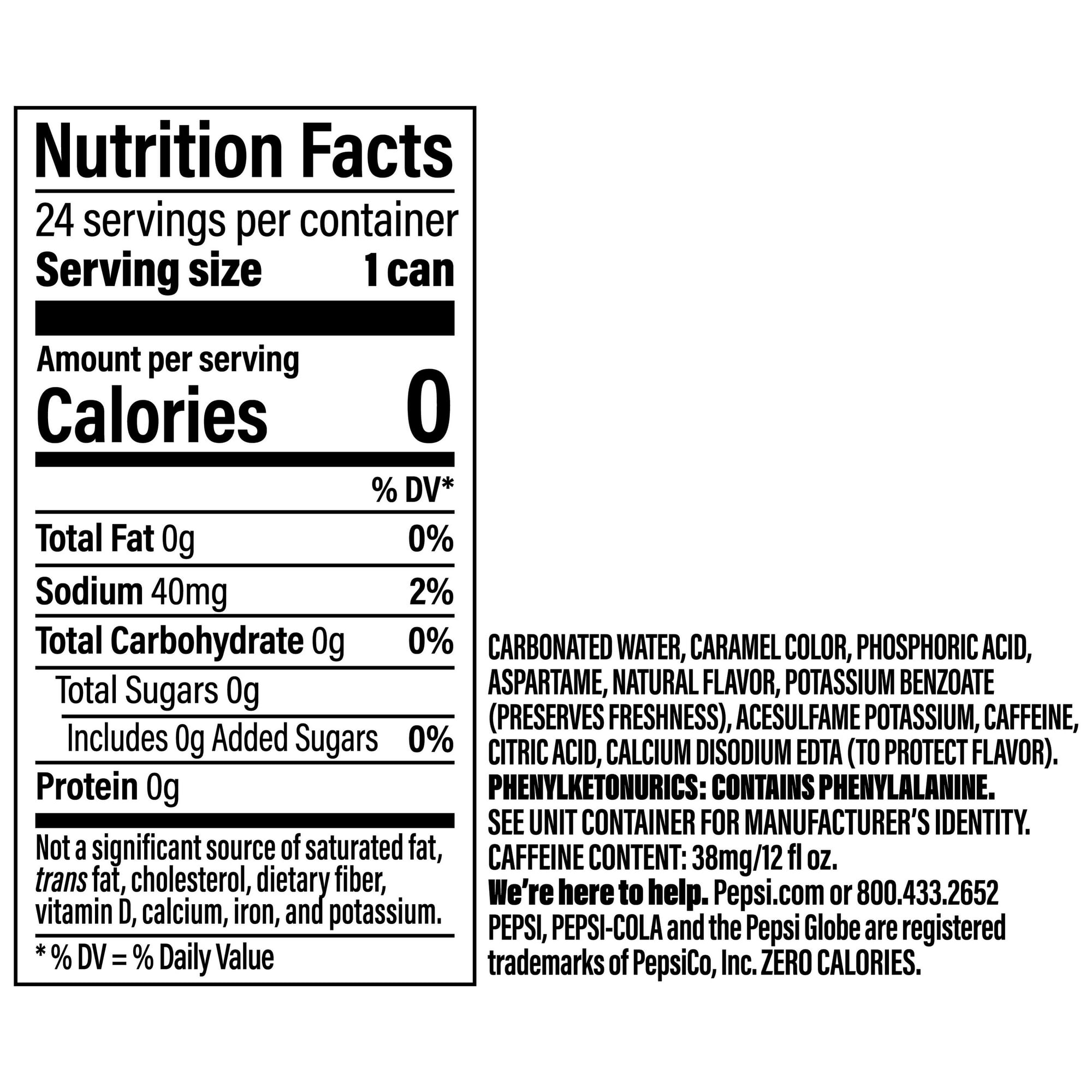 Pepsi Zero Sugar Cola Soda Pop, 12 fl oz, 24 Count