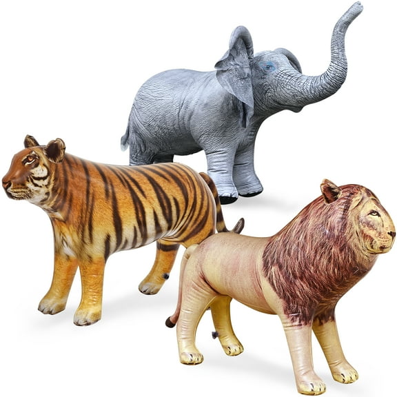 Jet Creations Safari 3 Pack Lion Tiger Elephant Inflatable Air Stuffed Plush Animal Great for Pool, Party Decoration Toys and Gifts, Size 36 to 40 inch