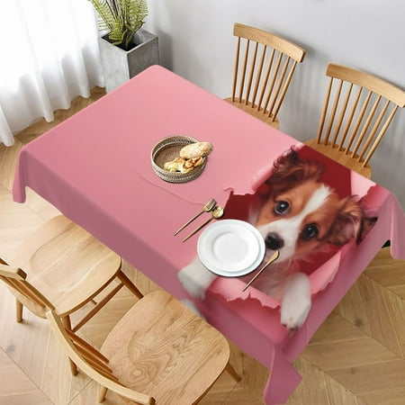 

Table Cloth Rectangle Table Puppy Peeking Through Pink Tablecloth 60 x 90 Inch Wrinkle Resistant Decorative Fabric Table Cover for Dining Party Indoor Outdoor
