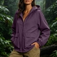 thumbnail image 2 of LEAVINGSUO Rain Jacket Women Waterproof Lightweight Casual Top Windproof Hooded Jacket Versatile Long Sleeved Coat Purple XXL, 2 of 9