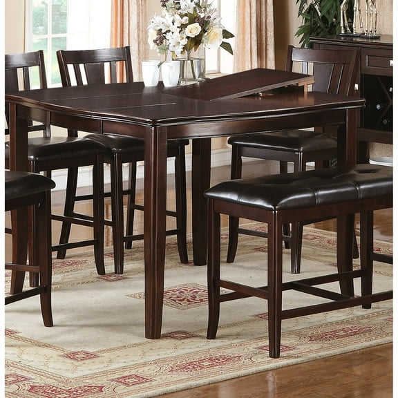 -colored Dining Table With Base - Rubberwood And Leaf Counter Height In Brown Butterfly Extension