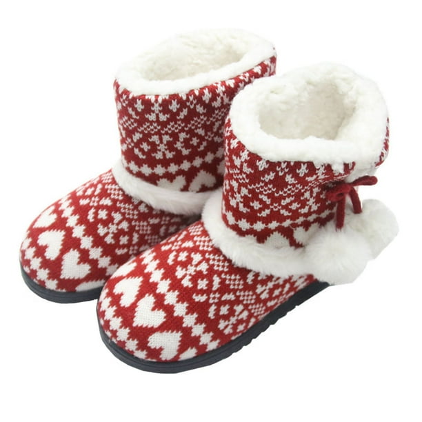 Zapatos de algodón para mujer Botas de nieve de suela gruesa Zapatos de felpa cálidos para interior para invierno