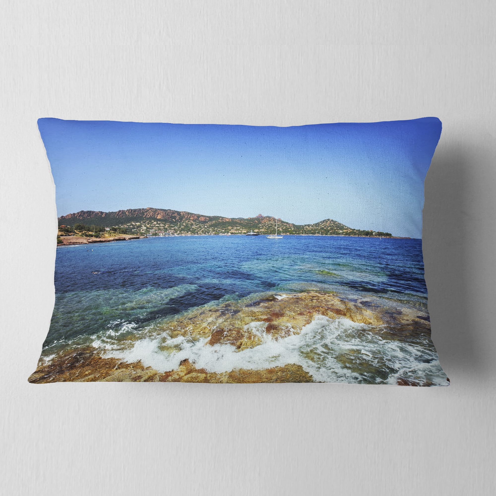 Designart Agay Bay in Esterel Rocks Beach - Oversized Beach Throw Pillow - 12x20