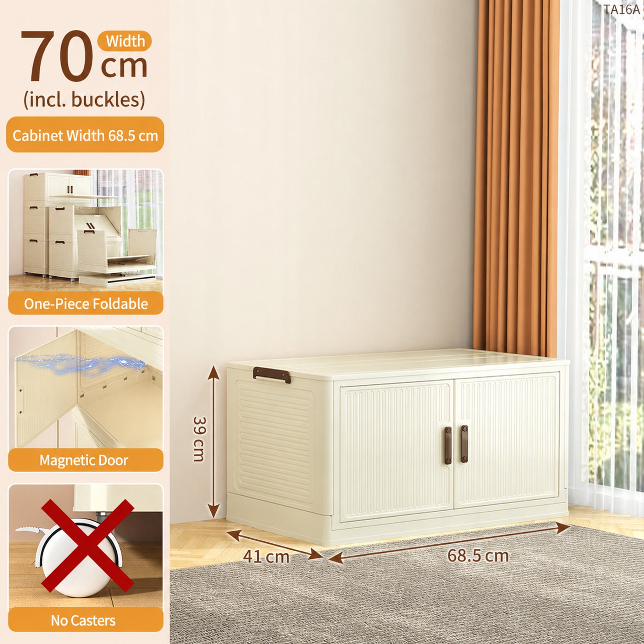1 Tier Large Foldable Storage Cabinet with Wheels, Stackable Organizer Box for Kitchen Bathroom Bedroom Garage