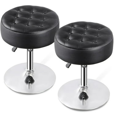 2PCS Adjustable Swivel Makeup Ottoman Stool Round Vanity Stool For Bedroom Black
