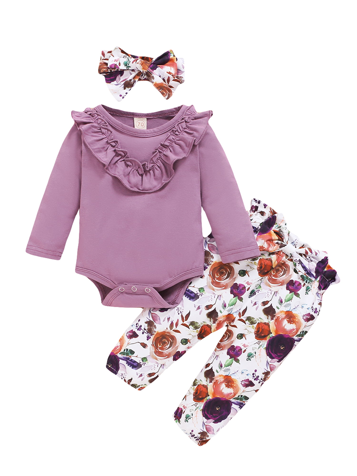 Details about   Pretty Floral Bodysuit and Pants and Headband Set 