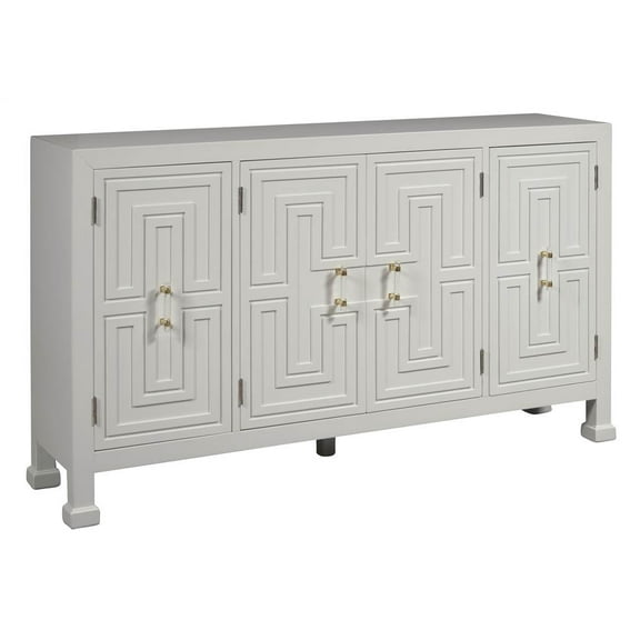 Geometric Overlay Credenza in White