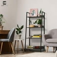 thumbnail image 2 of HarmonyStrings 4/5 Tier Ladder Bookshelf,  Free Standing Shelf, Bookcase Shelf Storage Rack Organizer, Industrial Book Shelves for Home Office, Living Room, Kitchen, Wooden Shelves-Black 4-Tier, 2 of 9