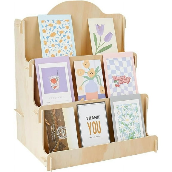 4-Tier Wood Postcard Display Riser Stands PapayaWhip 37.2x30x40cm