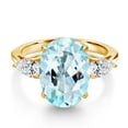thumbnail image 3 of Gem Stone King 18K Yellow Gold Plated Silver Sky Blue Topaz and Lab Grown Diamond Engagement Ring for Women | 6.88 Cttw | Oval 14X10MM | Gemstone November Birthstone | Size 6, 3 of 6