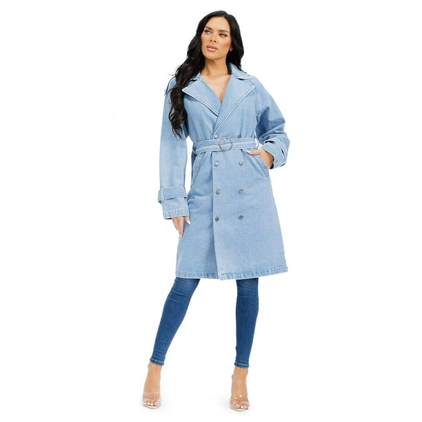 Gabardina de mezclilla Roman Fashion /Juvenil, DC001 (Mezclilla tono claro) azul G