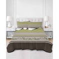 thumbnail image 2 of Quilts Full Size Bedding Set, Sage Green Floral Lightweight Quilted Comforter, Modern Farmhouse Leaves Brown Striped Soft Reversible Bedspread Coverlet with Pillow Covers for All Season, 78" x 90", 2 of 7
