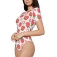 thumbnail image 2 of KLL Women 's Crew Neck Bodysuit Jumpsuits Strawberry Flower Print Short onesies Stretch T Shirts, 2 of 7