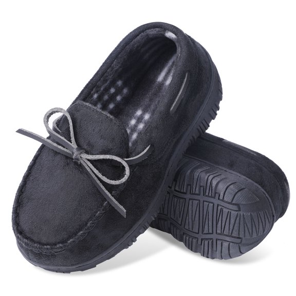 NCCB Boy's Moccasin Slippers Memory Foam Nonslip Indoor Outdoor shoes Black 1