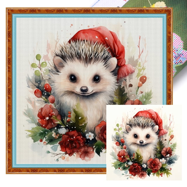 Hilo de bordar de algodón ecológico completo, punto de cruz de erizo impreso de 11CT, 40x40cm