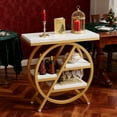 thumbnail image 2 of Modern 3-Tier Faux Marble Side Table With Storage, Narrow Sofa End Table With Geometric Gold Metal Frame, Multifunctional Nightstand Bedside Table For Living Room, Bedroom, Gold & White, 2 of 8